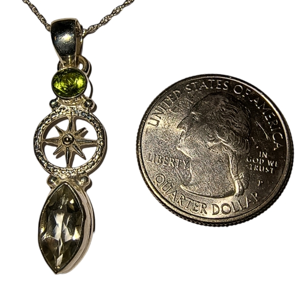 Peridot, Prasiolite & Sterling Silver Dharma Wheel Pendant Necklace - Picture 3 of 11